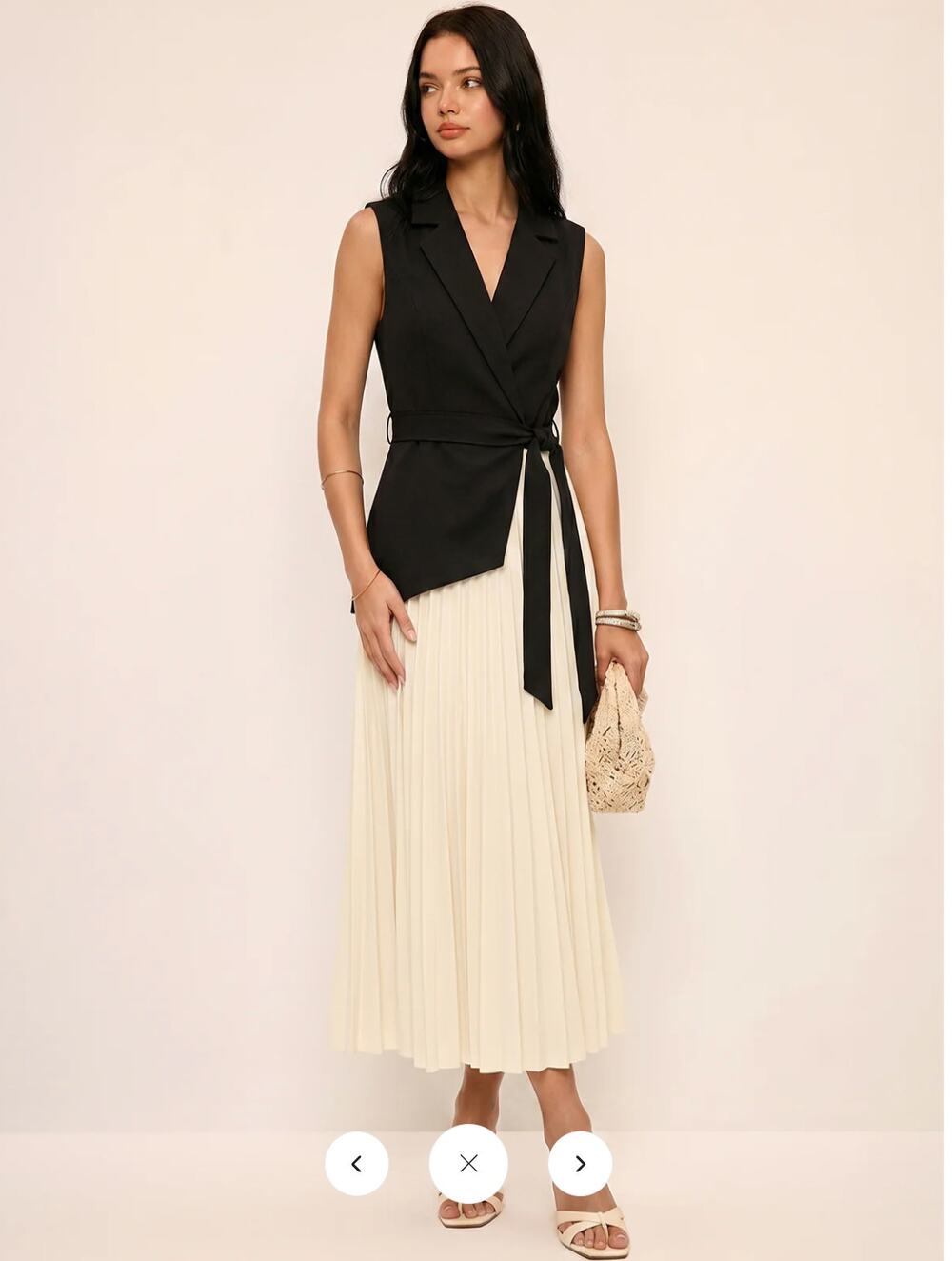 NWT Commense Sleeveless Belted Pleated Blazer Dress Sz M